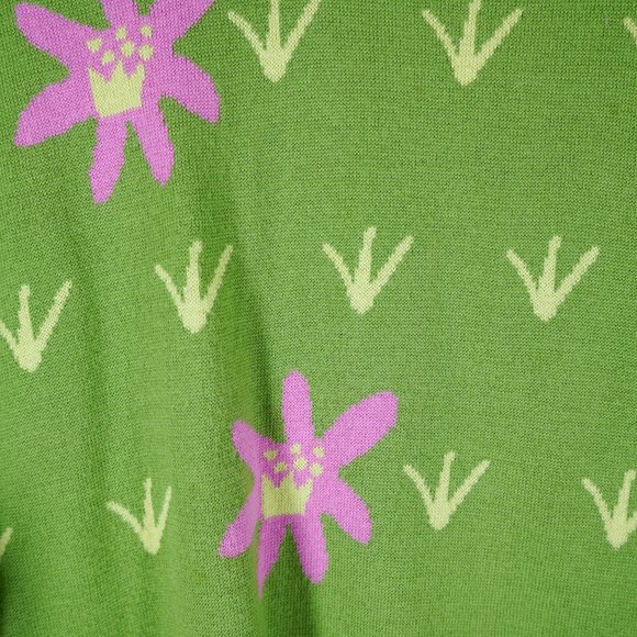 Modcloth Green Sweater with Pink Floral Design - Picture 2 of 4